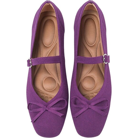Women Deep Purple Fabric Upper And Rubber Sole Ballet Flats With Ankle Strap - Picture 1 of 7